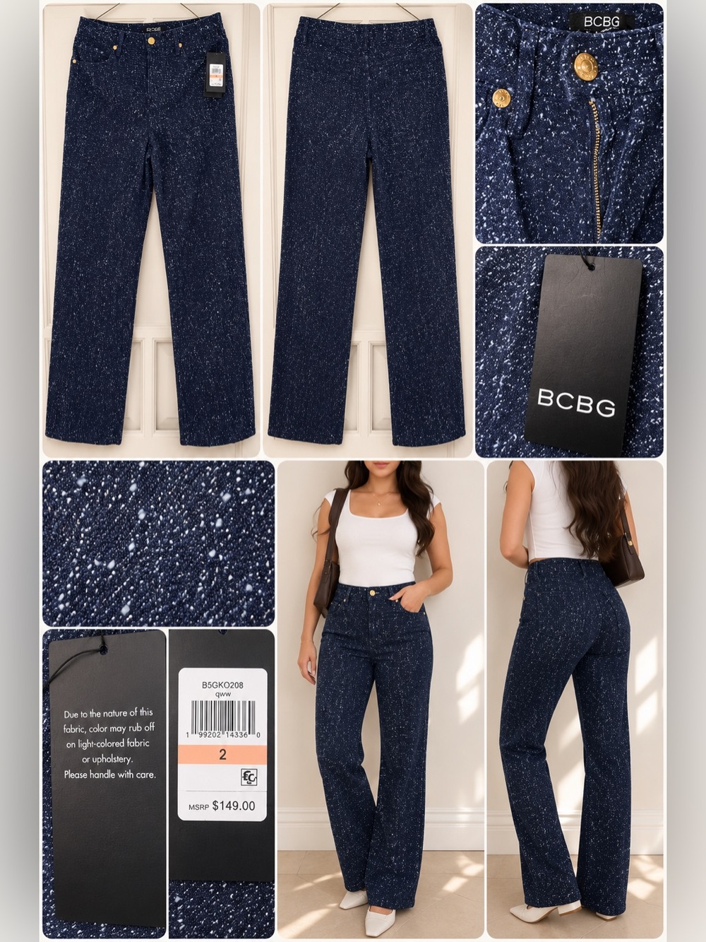 BCBG Textured -Thread Wide Leg Jeans in Blue